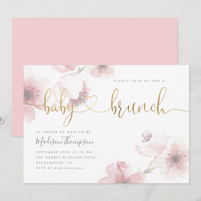 Invitation Elégante Chirurgie Fleur d'Or Bébé Brunch Douche (Devant / Derrière)