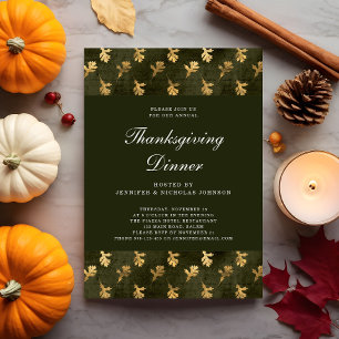 Invitation Élégante Chute Verte Feuilles Thanksgiving Dîner