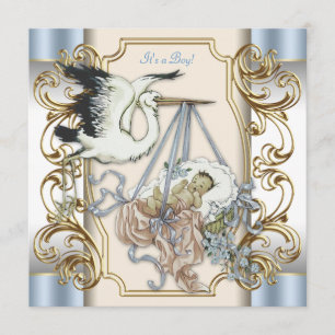 Invitation Elégante cigogne bébé garçon douche