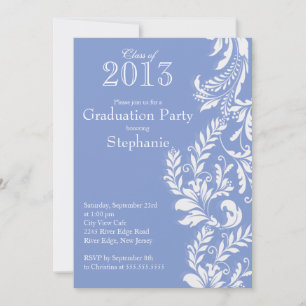 Invitation Élégante classe blanche bleue du Parti des diplômé