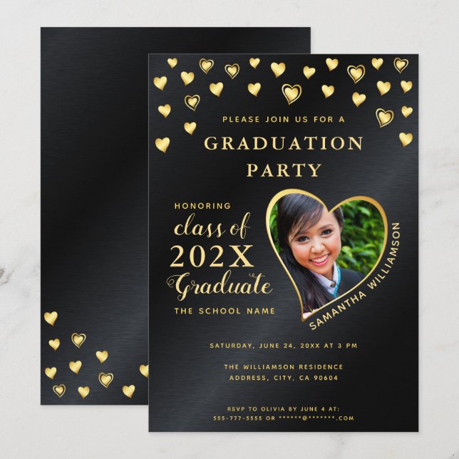 Invitation Élégante classe Noir et Or de 2025 Graduation (Devant / Derrière)