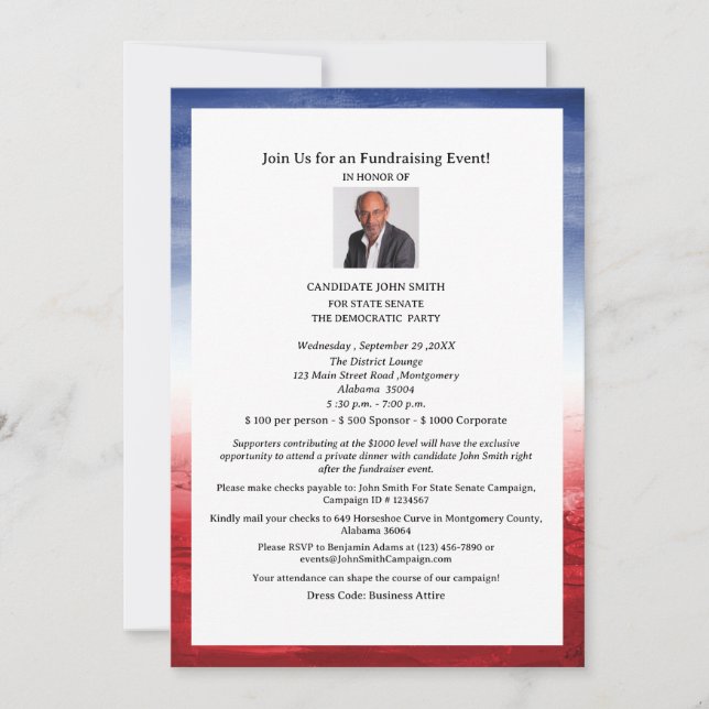Invitation Élégante collecte de fonds politique (Devant)