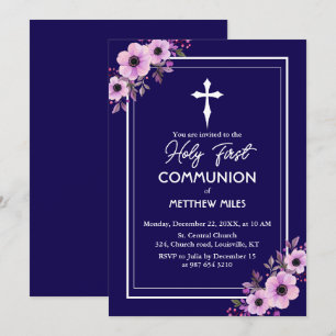 Invitation Élégante communion florale première catholique