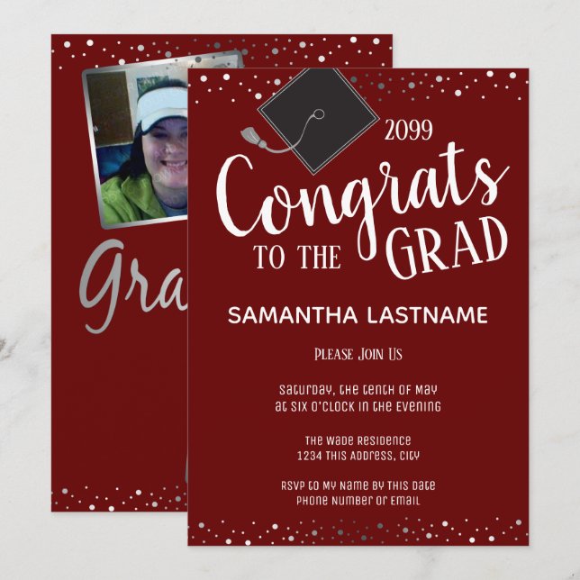 Invitation Élégante Confetti Argent Classe de Graduate de 202 (Devant / Derrière)