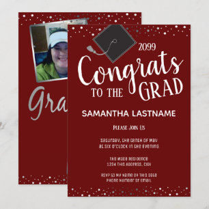 Invitation Élégante Confetti Argent Classe de Graduate de 202