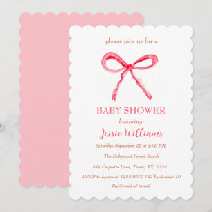Invitation Elégante coquette Bow rose Vintage Baby shower fil
