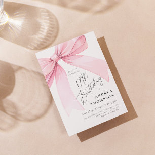 Invitation Élégante coquette rose Bow 17e anniversaire fille 