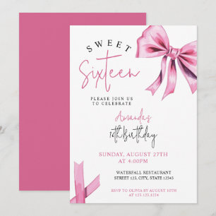 Invitation Élégante Coquette Rose Bow Sweet 16 Anniversaire