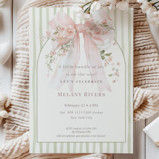 Invitation Élégante Coquette Roses Rose Fard Baby Shower