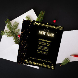 Invitation Élégante cordes d'or éclaire NYE Celebration