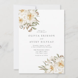 Invitation Elégante couleur blanche crémeuse Mariage floral