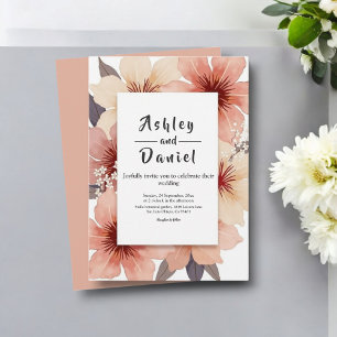 Invitation Elégante couleur bleu rose pâle rose Mariage flora
