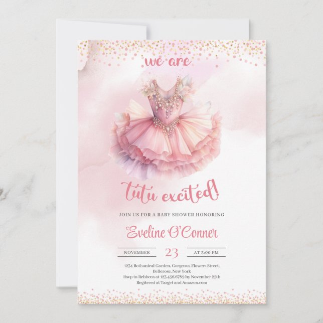 Invitation Elégante couleur d'eau rose et or tutu robe (Devant)