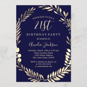 Invitation Elégante couleur or marine 21e anniversaire