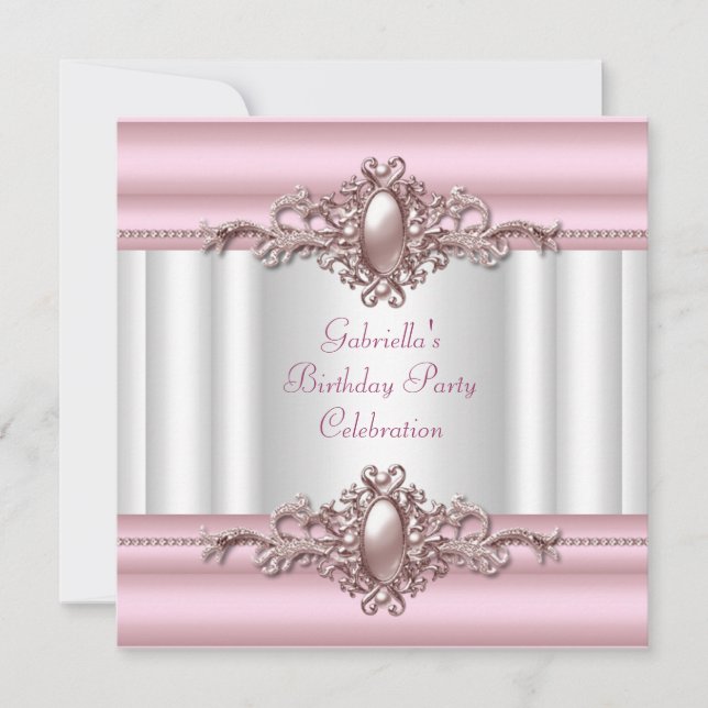 Invitation Élégante couleur rose blanche pour la fête d'anniv (Devant)