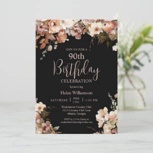 Invitation Elégante couleur rose noir Aquarelle Florale 90e a