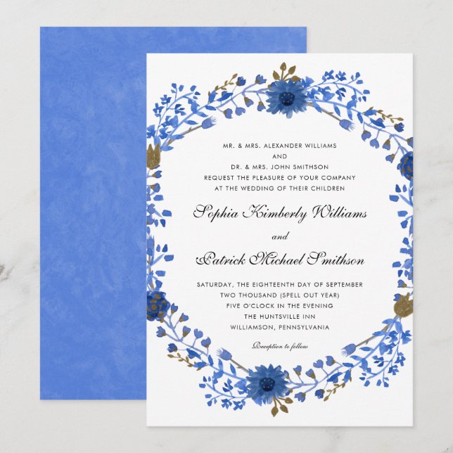 Invitation Élégante couronne bleue | tous les parents héberge (Devant / Derrière)
