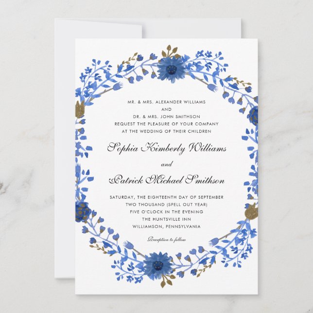 Invitation Élégante couronne bleue | tous les parents héberge (Devant)