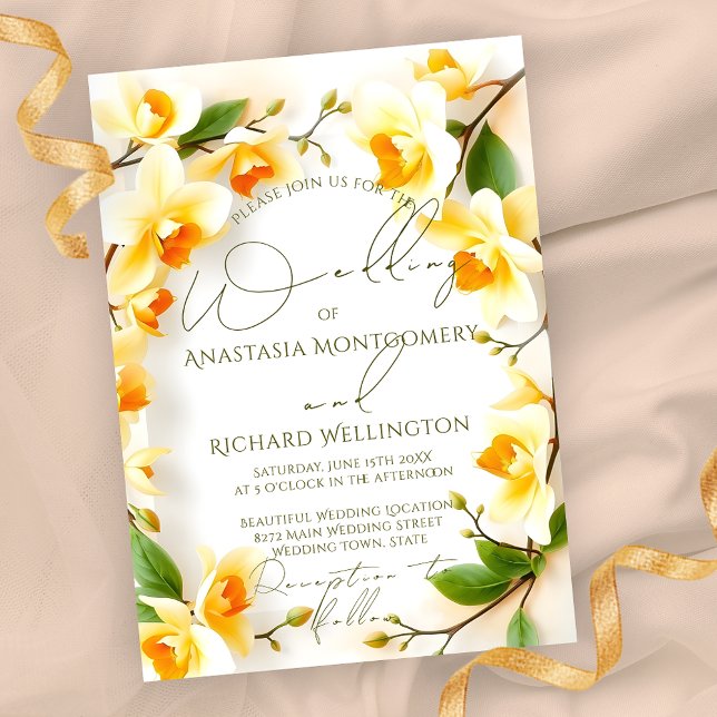 Invitation Élégante couronne de Mariage de Fleurs Jaunes Deli (Créateur téléchargé)