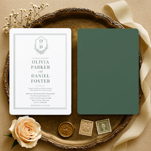 Invitation Élégante Couronne de Mariage Vert Émeraude
