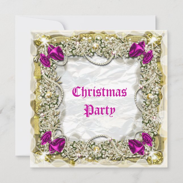 Invitation Élégante couronne de Noël blanc rose neige (Devant)