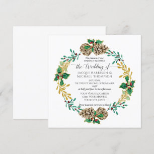 Invitation Elégante couronne d'or de Noël d'aquarelle de Pine