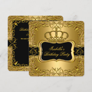 Invitation Elégante Couronne d'or noir Floral fête d'annivers