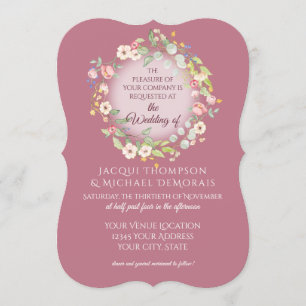 Invitation Élégante couronne Dusty rose Roses Mariage Floral