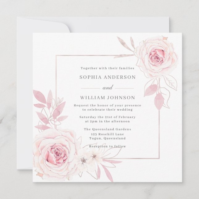 Invitation Élégante couronne florale de Blush avec Mariage de (Devant)