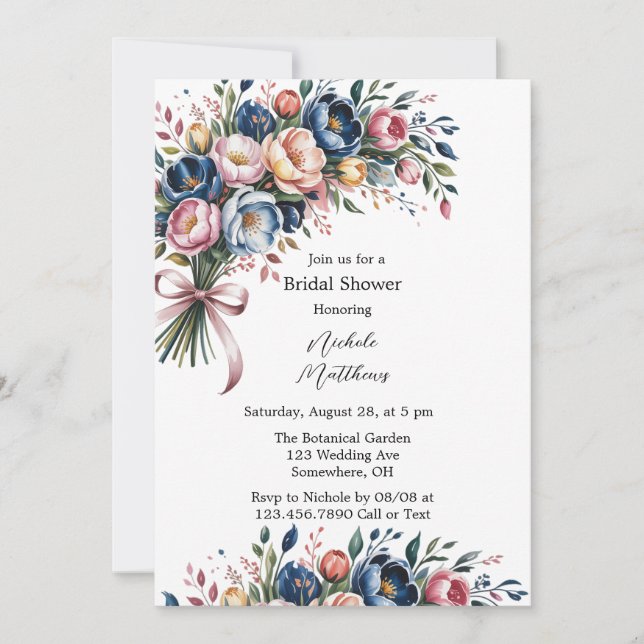 Invitation Élégante couronne Florale Pour Fête des mariées (Devant)