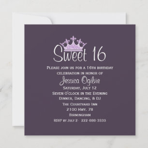 Invitation Élégante Couronne Plum foncé Douce 16 Anniversaire