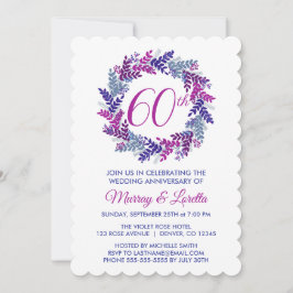 Invitation Élégante couronne rose 60e anniversaire de Mariage