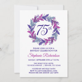 Invitation Élégante couronne violette 75e fête d'anniversaire