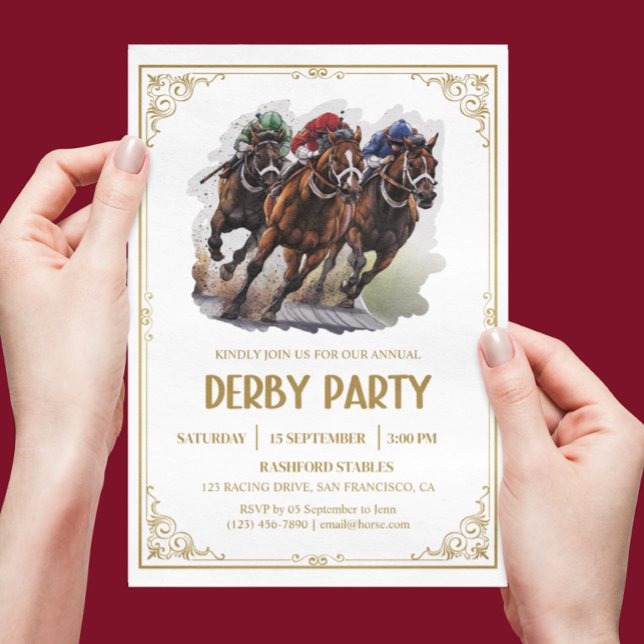 Invitation Élégante course de cheval Derby Party équestre (Vintage Gold Derby Party Invitation)
