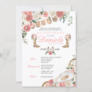 Invitation Élégante cowgirl Quinceañera rose de l'Ouest de Ch