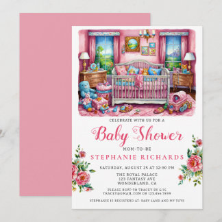 Invitation Élégante crèche rose Crib Salle de bébé Douche béb