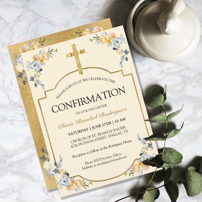 Invitation Élégante Crème au beurre Fleur Confirmation (ELEGANT GIRLS BUTTER CREAM FLORAL CONFIRMATION INVITATION)