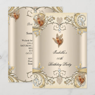 Invitation Elégante Crème Beige Gold Butterfly Anniversaire