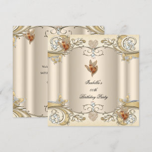 Invitation Elégante Crème Beige Gold Butterfly Anniversaire