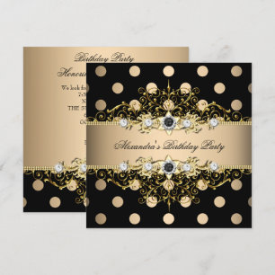 Invitation Elégante Crème Beige Or Polka Noir Anniversaire