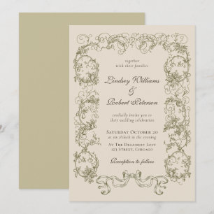 Invitation Elégante crème beige Vintage Mariage ornée