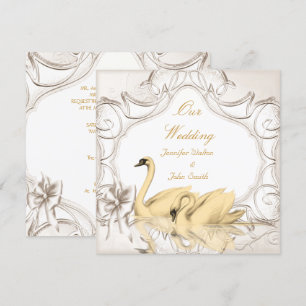 Invitation Elégante Crème de mariage Or Blanc Swans Bow Set