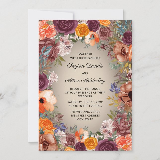 Invitation Elégante Crème de rouille orange Floral Mariage Br (Devant)