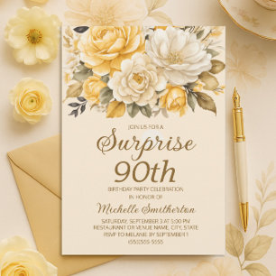 Invitation Elégante Crème d'ivoire jaune Floral Surprise 90èm