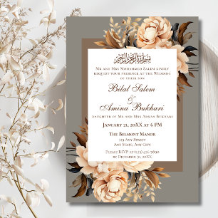 Invitation Elégante crème et Brown Floral Mariage islamique