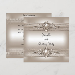 Invitation Elégante Crème Pearl 40e fête d'anniversaire