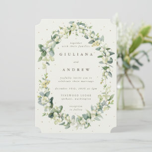 Invitation Elégante Crème Snowberry+Eucalyptus Mariage d'hive