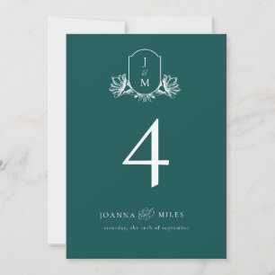 Invitation Élégante crête de monogramme Turquoise foncé