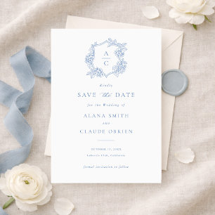 Invitation Élégante crête d'hortensia bleu Floral Save the Da