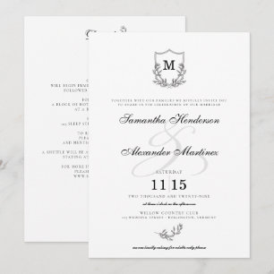 Invitation Elégante crête noire et blanche avec détails Maria